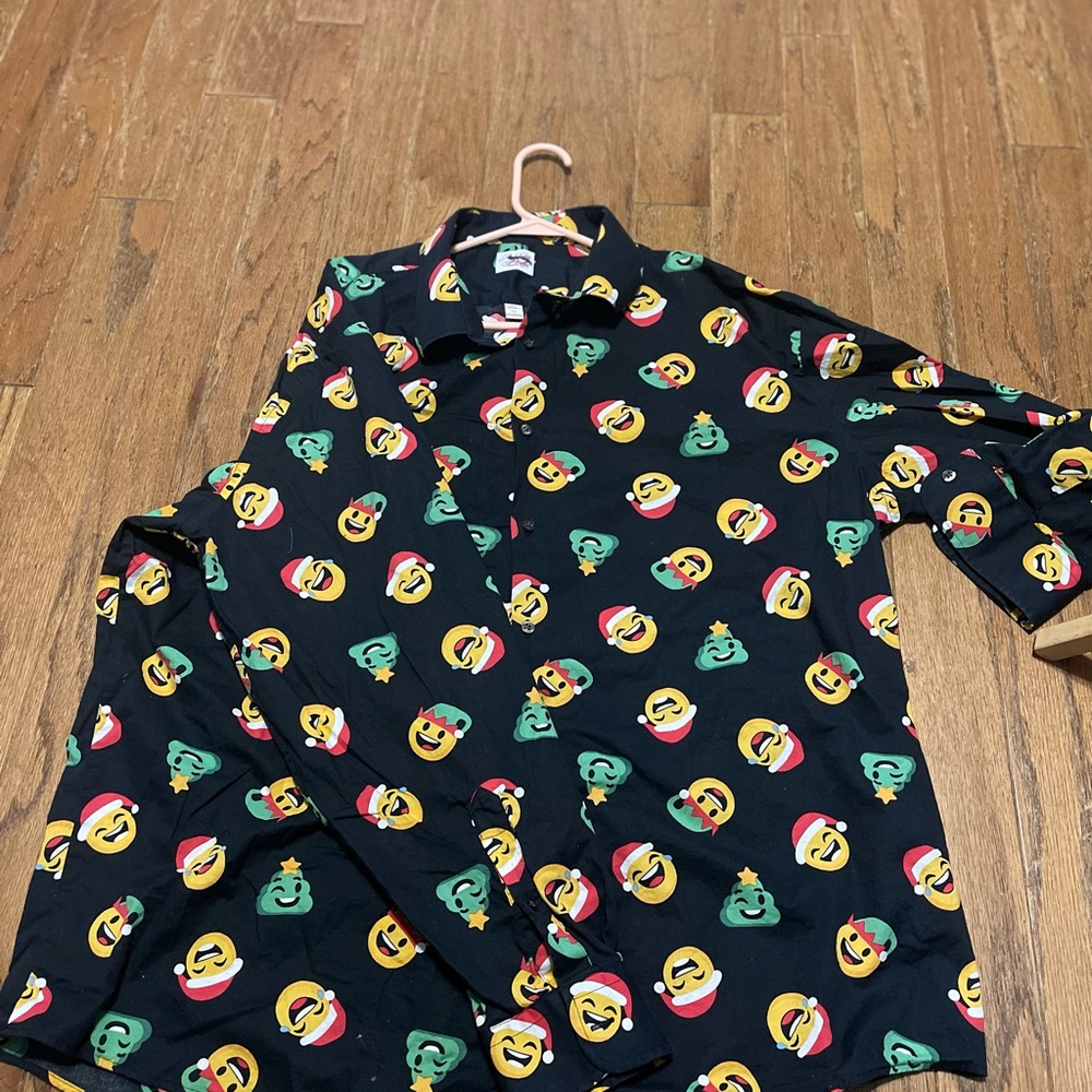 North Pole Trading Company Men’s Christmas Emoji Button Down Shirt.
